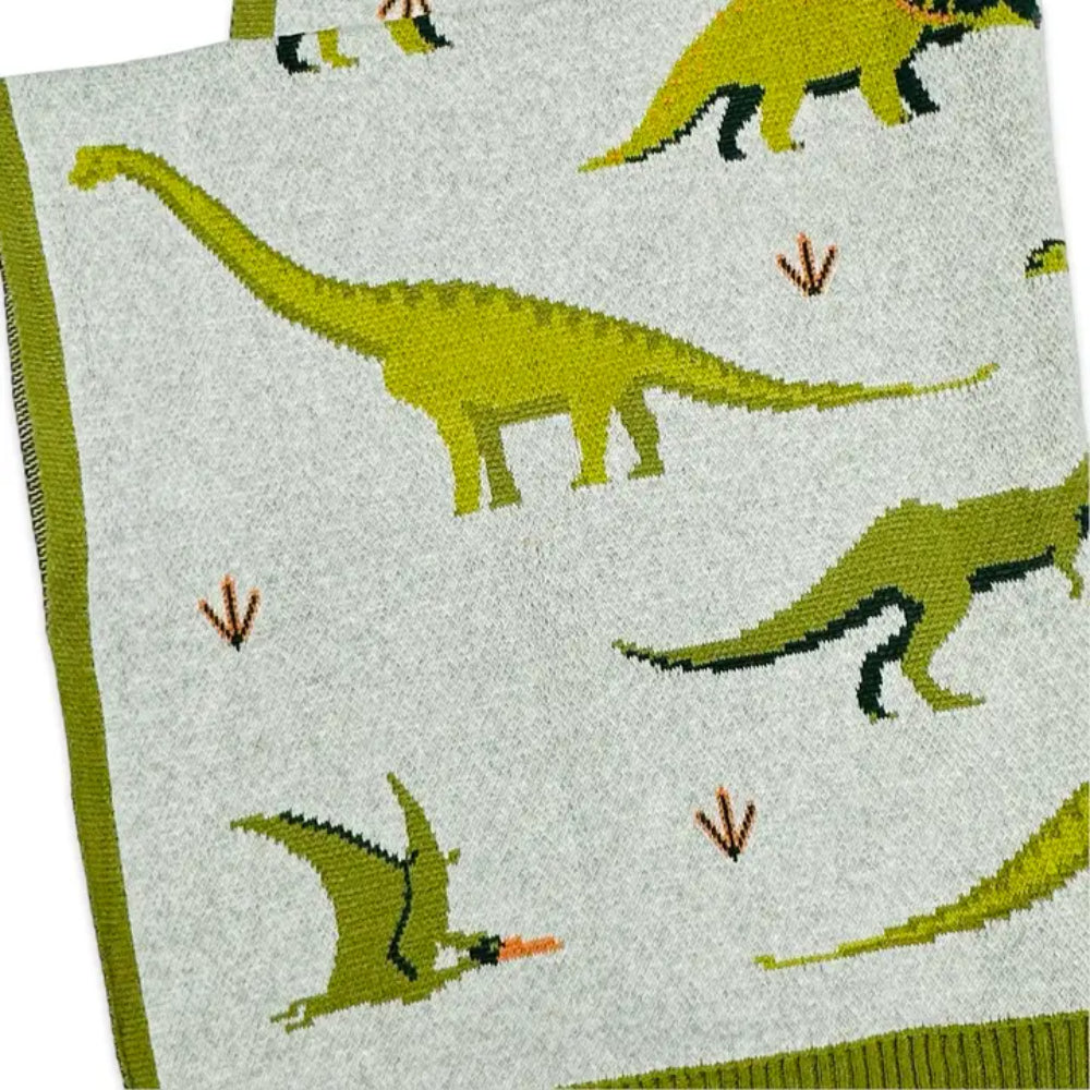 Viverano Organics Green Dinosaur - Organic Jacquard Sweater Knit Baby Blanket