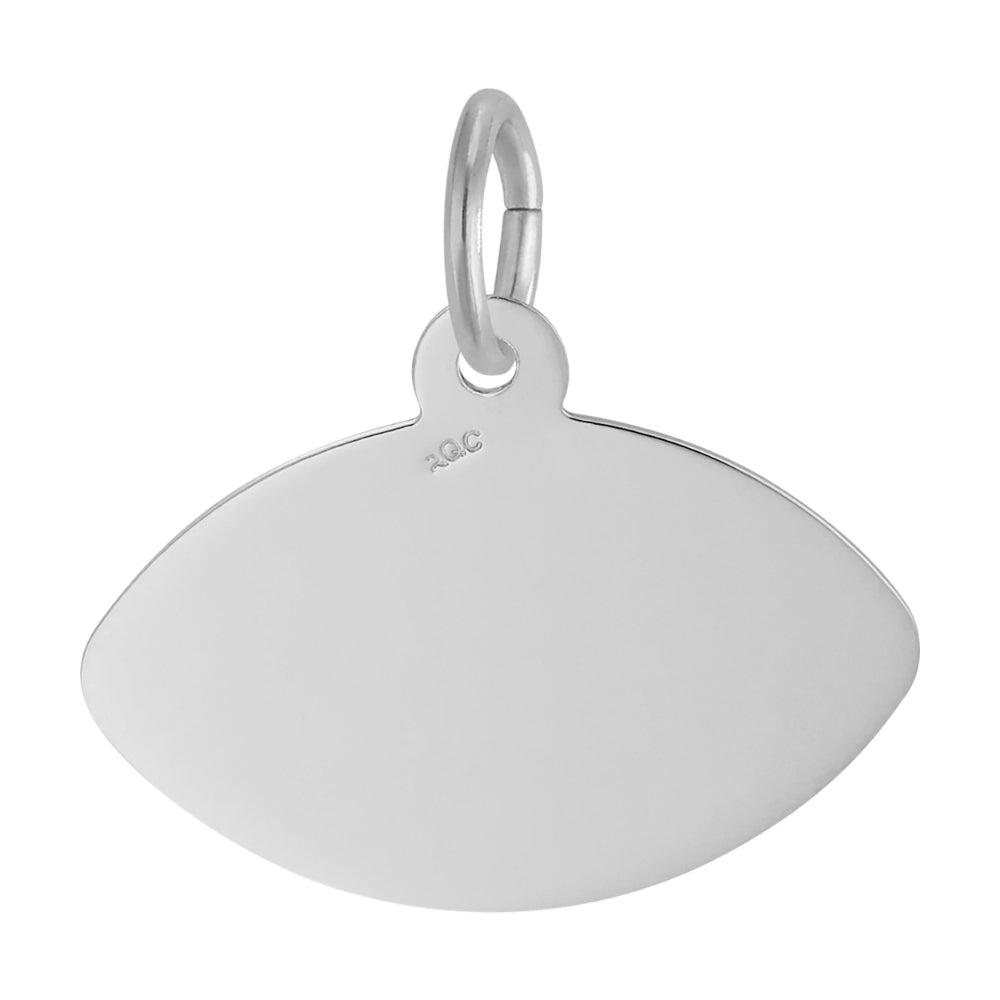 A polished silver football charm, shown on a clean white background.