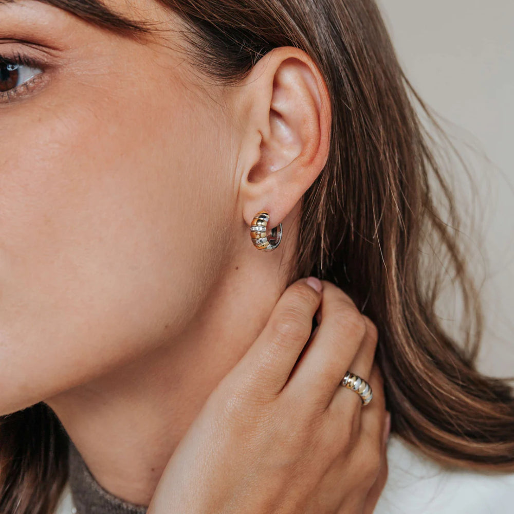 Ti Sento Two-Tone Ridged Hoop Earrings