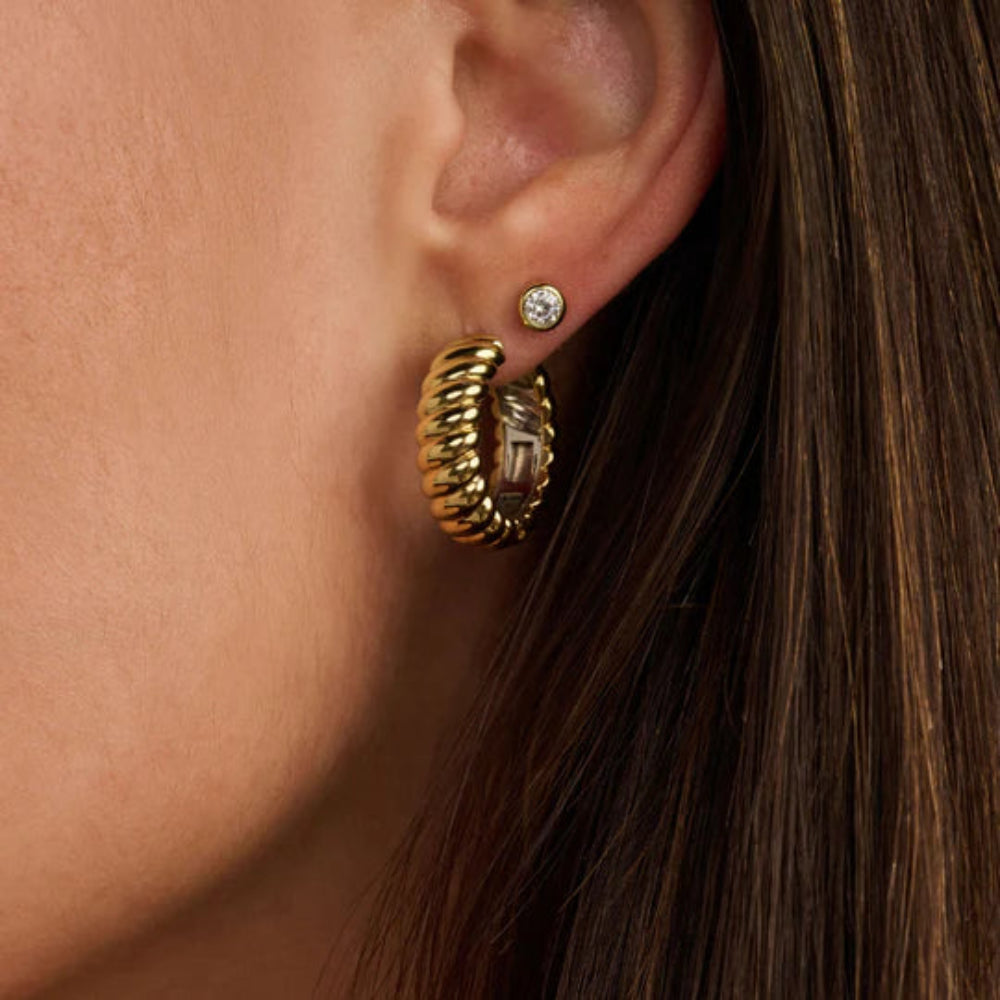 Ti Sento 18k Gold Plate Vintage Ribbed Hoop Earrings