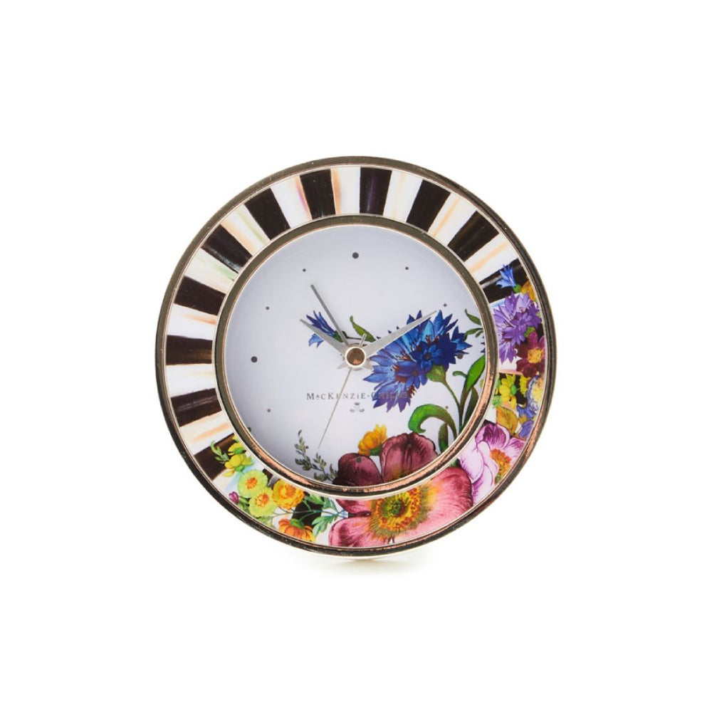 MacKenzie-Childs Flower Market Silver Plated Round Desk Clock