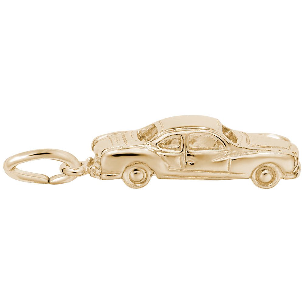 Gold car-shaped charm on a white background