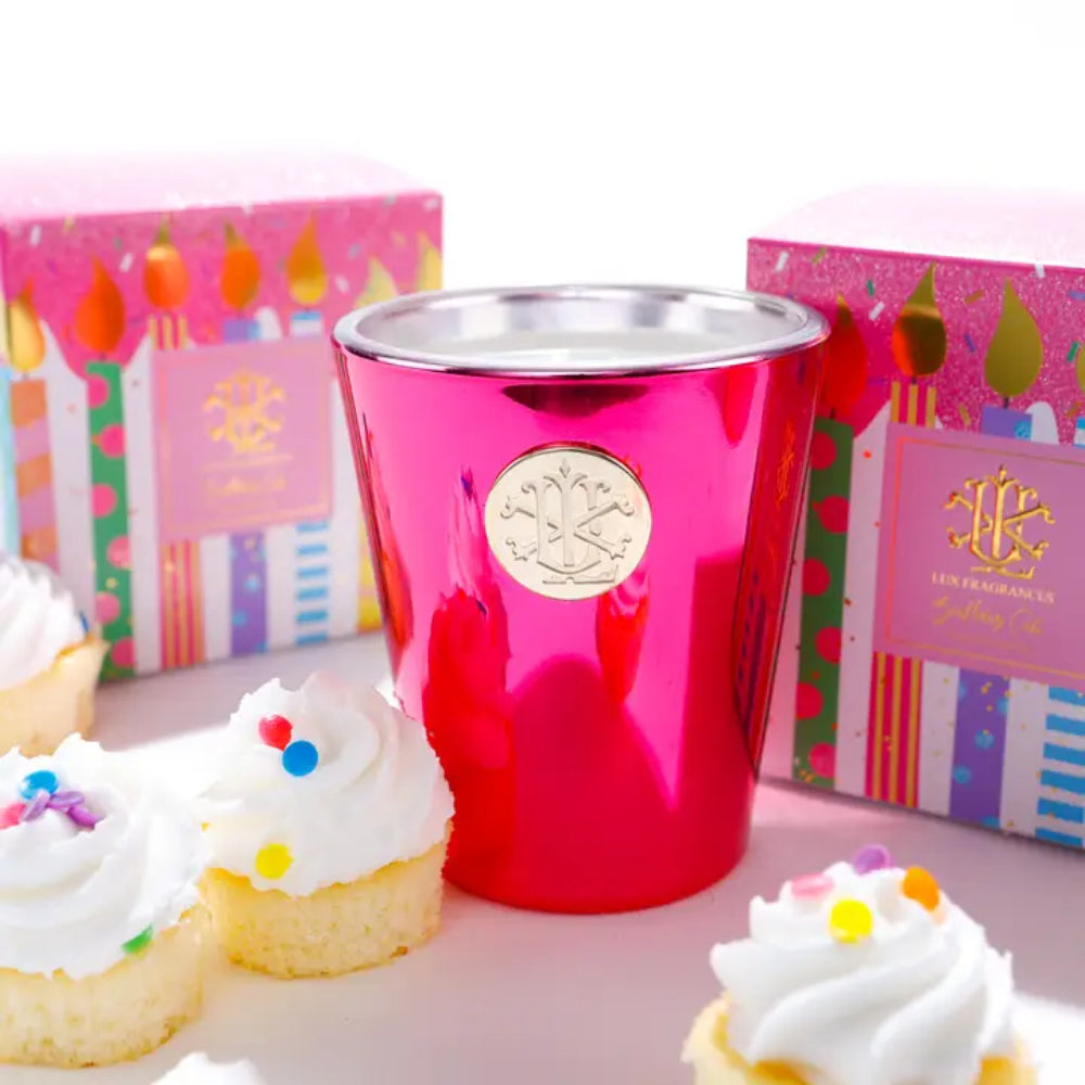 Lux Fragrances 8oz Designer Box Candle - Birthday Cake
