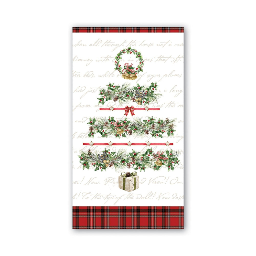 Decorative paper with Christmas-themed designs and text on a white background.