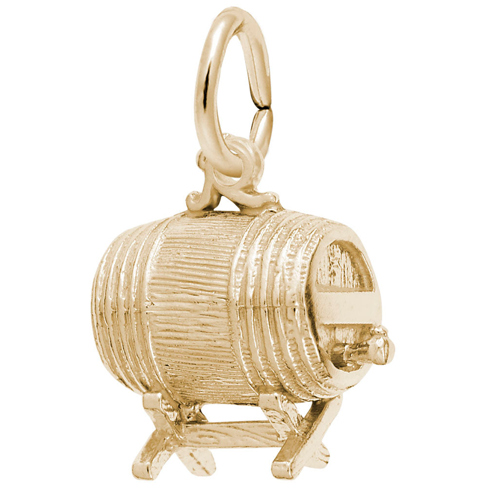 Gold barrel keg charm on a white background