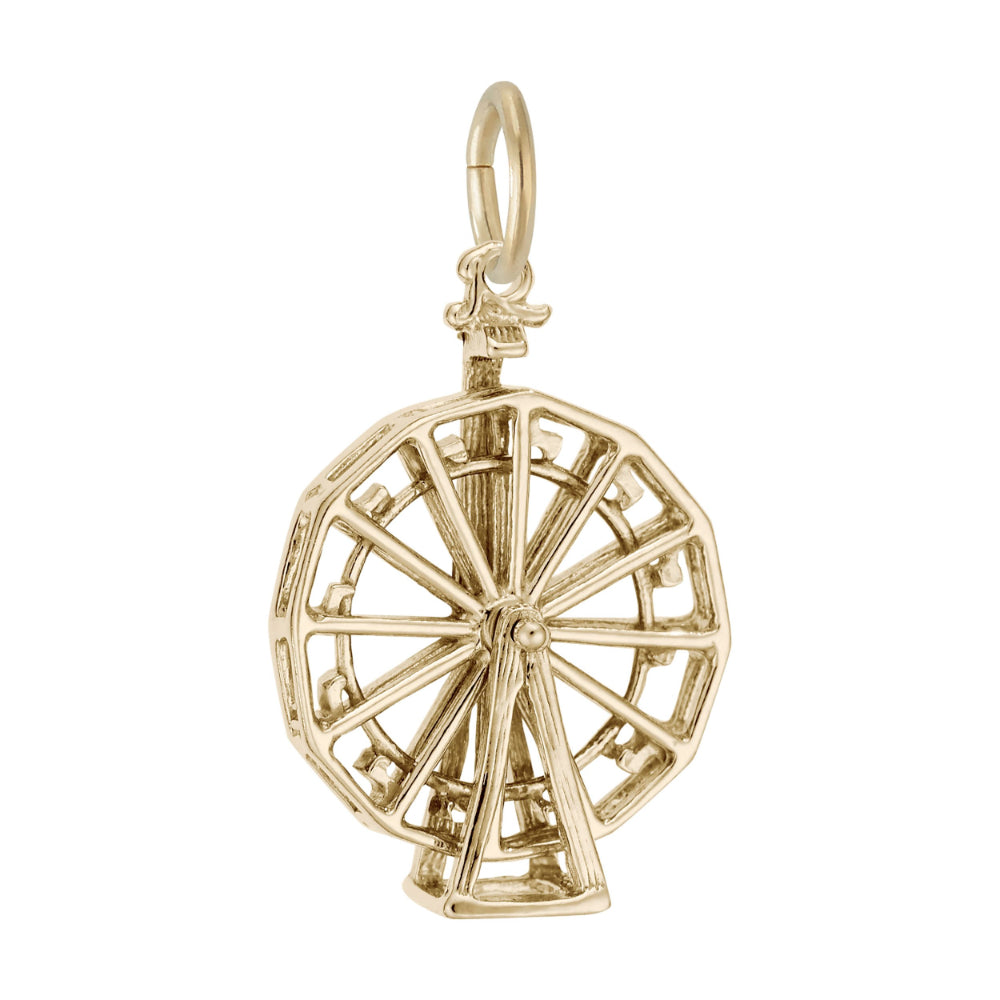 Gold spinning Ferris Wheel Charm, shown on a white background