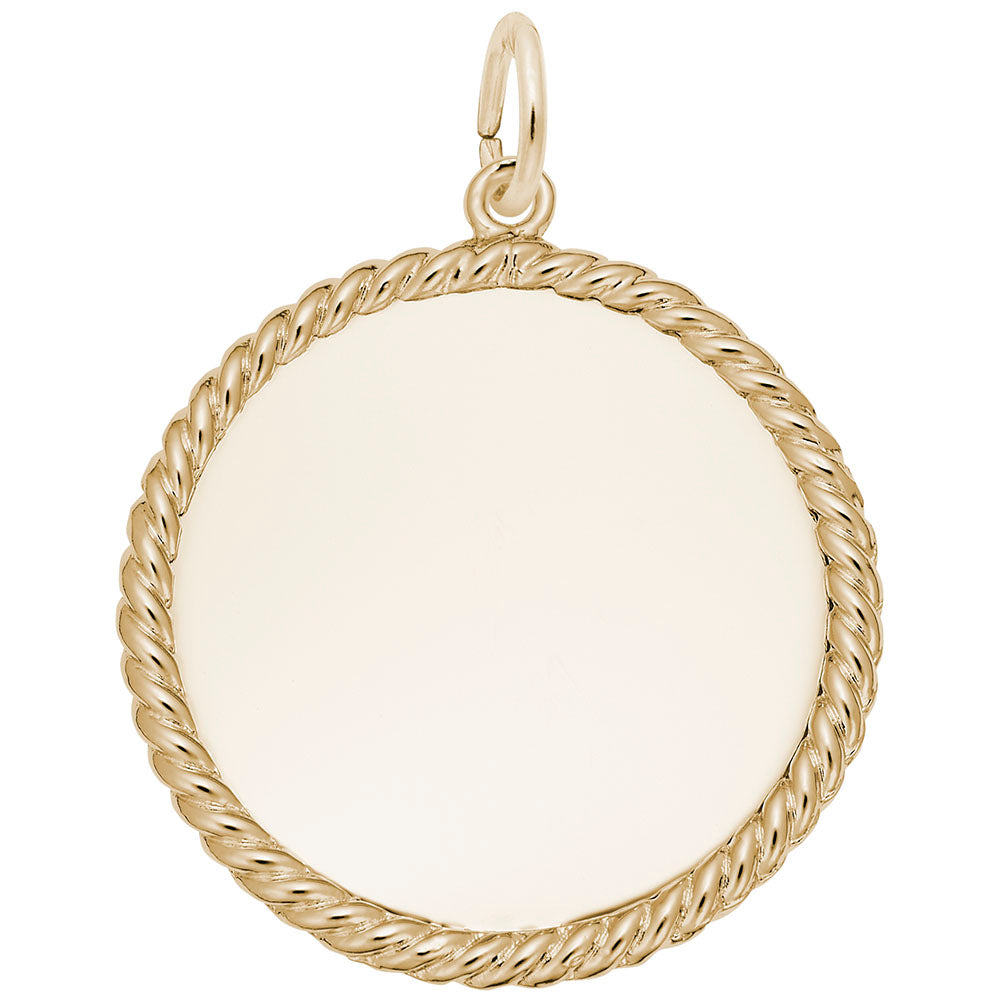 Gold charm with rope border, shown on a white background