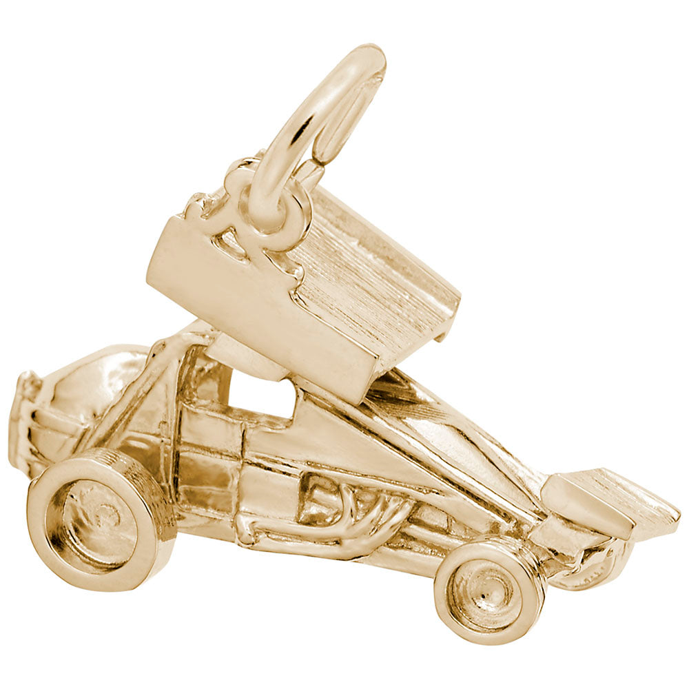 Gold winged sprint car charm, shown on a white background