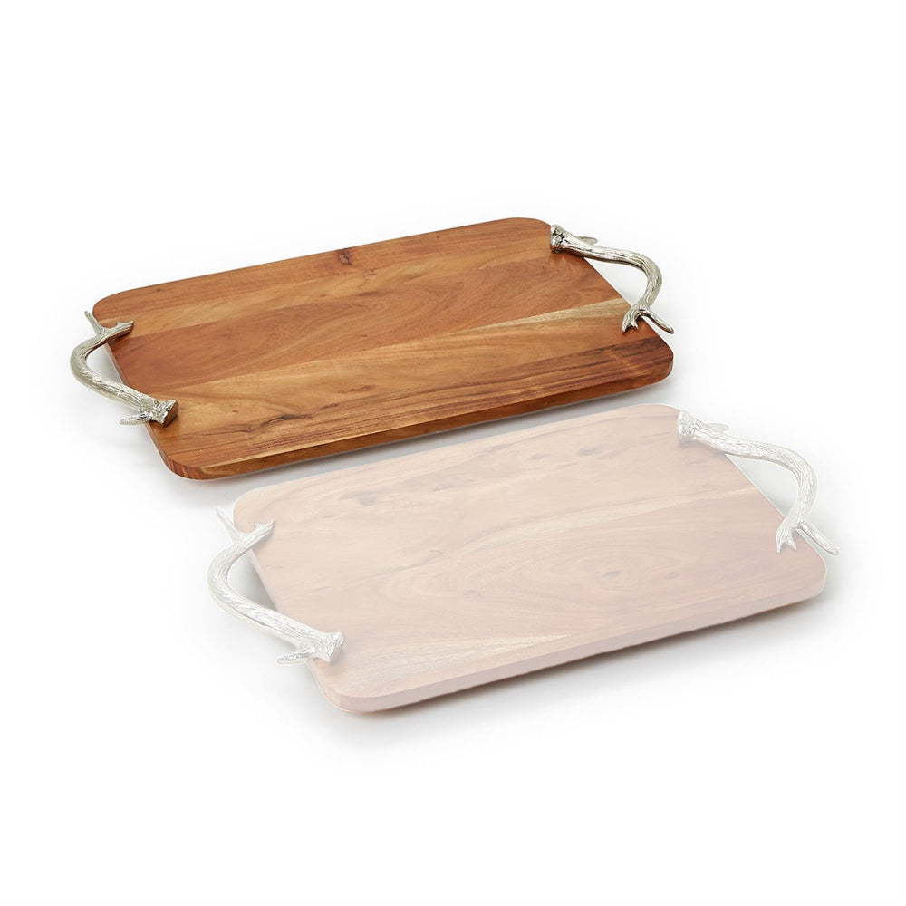 Two's Company Charcuterie Serving Board with Silver Antler Handles