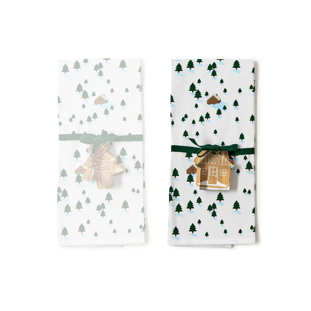 Two's Company Winter Scene Dish Towel and Cookie Cutter Set