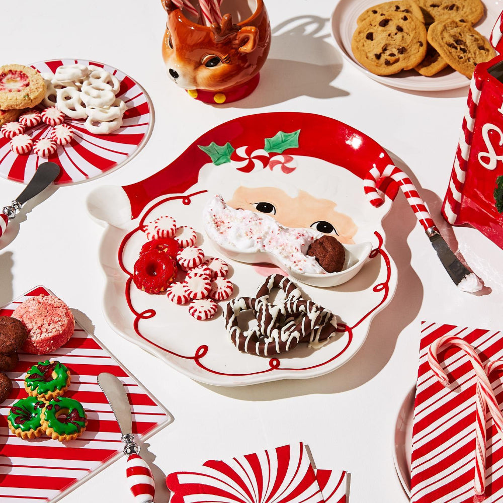 Two's Company Santa Platter with Removable Mustache Dipping Bowl