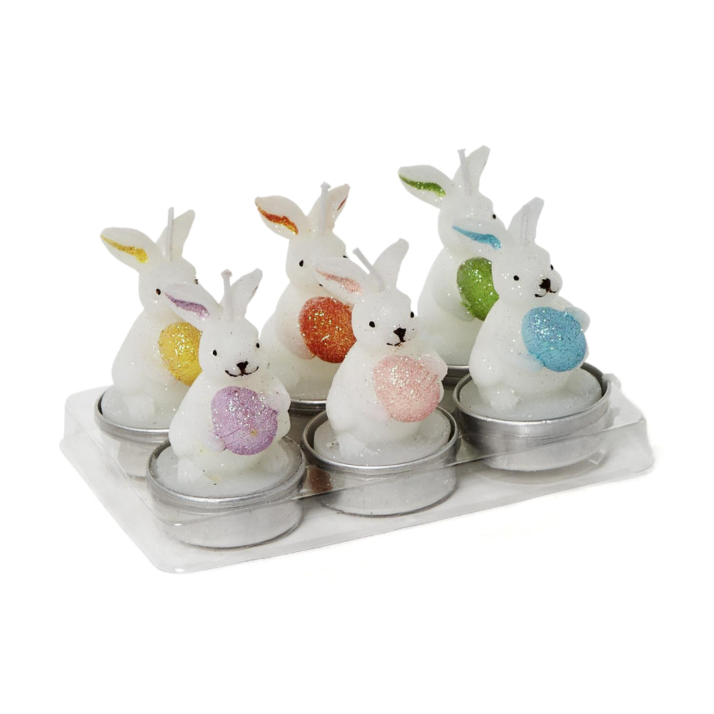 Two's Company Hand-Painted Bunny Tealight Candles in Gift Box ( Set of 6)