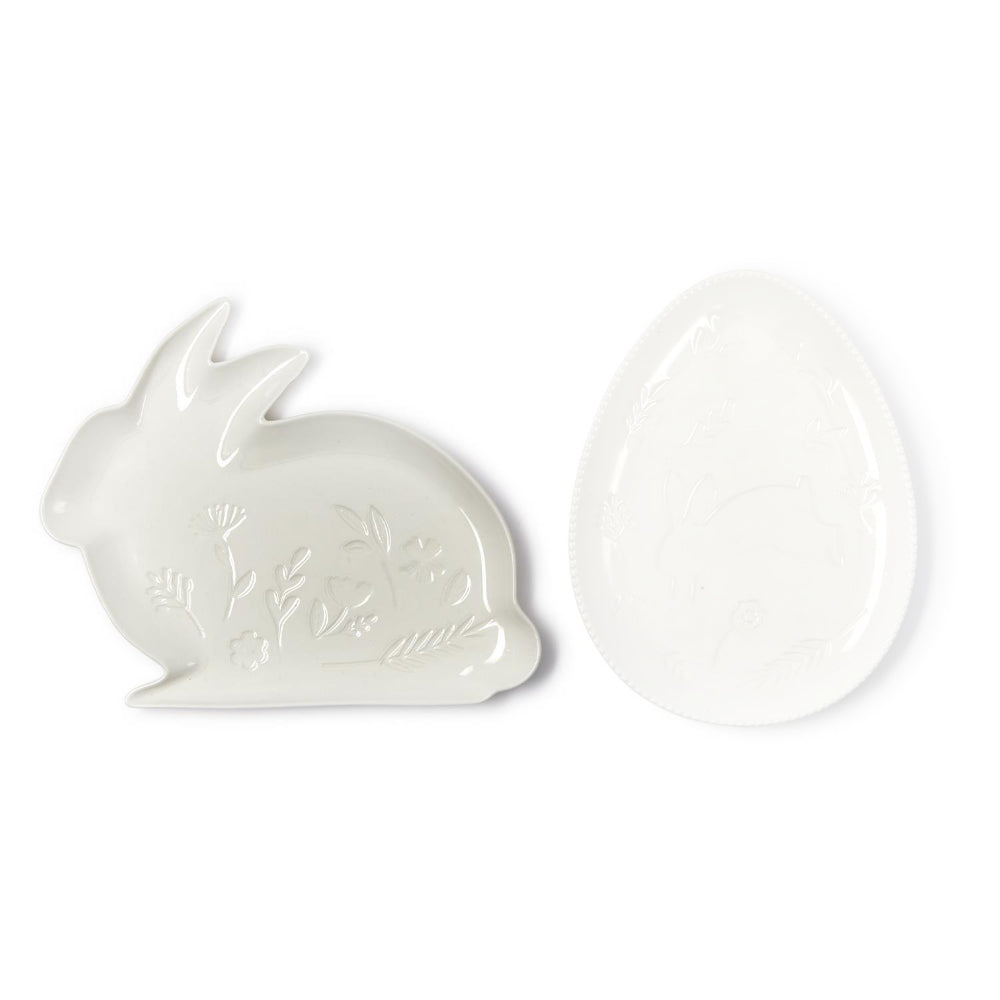 Two's Company Bunny and Egg Serving Platter with Embossed Pattern