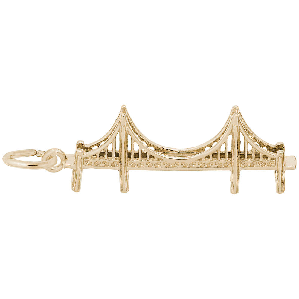 Gold Golden Gate Bridge charm, shown on a white background