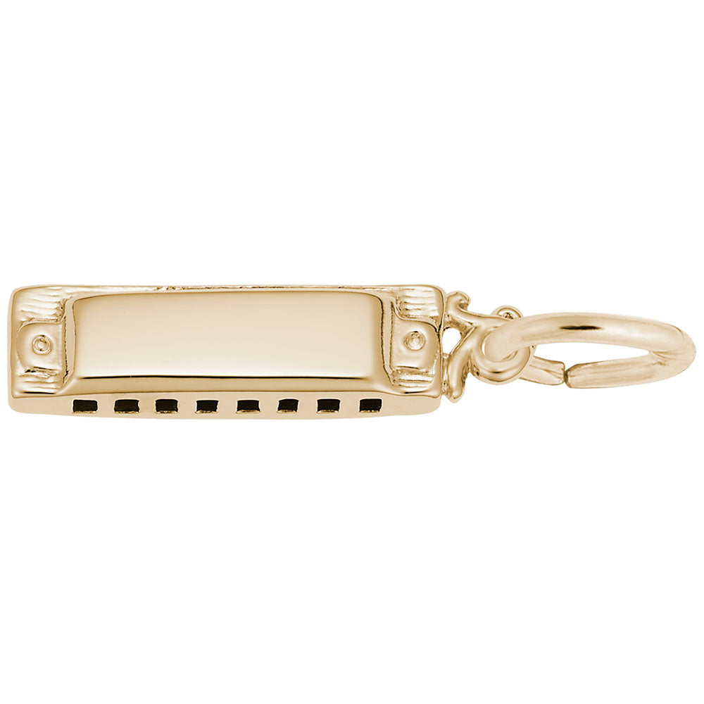 Gold Harmonica Charm, shown on a white background