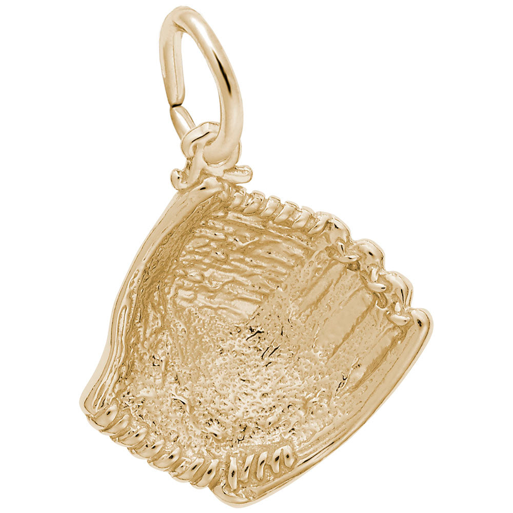 Gold baseball glove charm on a white background