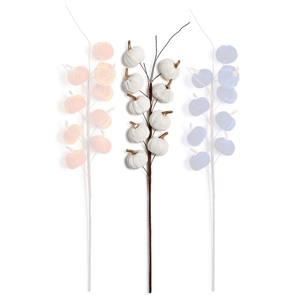 White pumpkin decorative artificial branche on a white background.