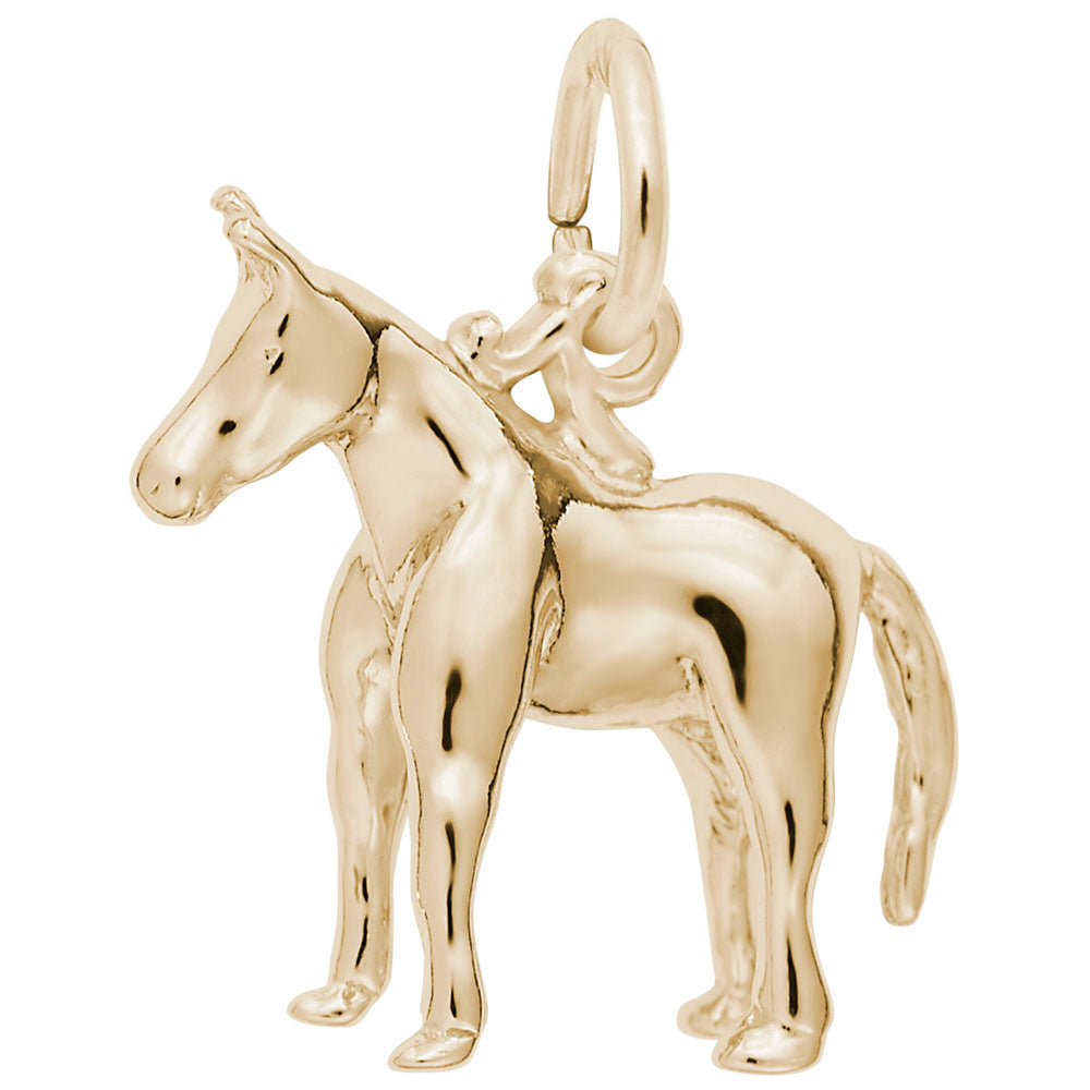 Gold mule shaped charm, shown on a white background