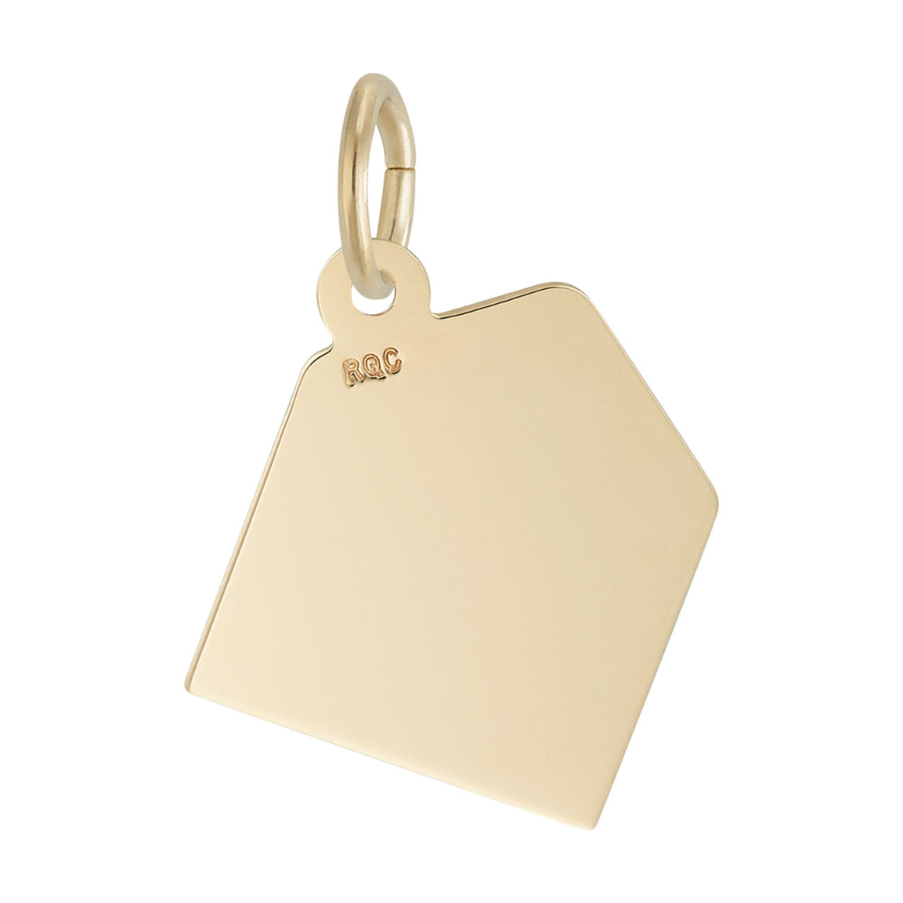 Plain back of a gold envelope shaped charm, shown on a white background