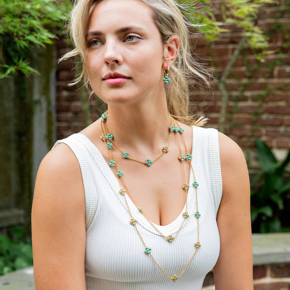 Capucine De Wulf Berry Clover Hoop Earrings with Double Sided Charm - Turquoise
