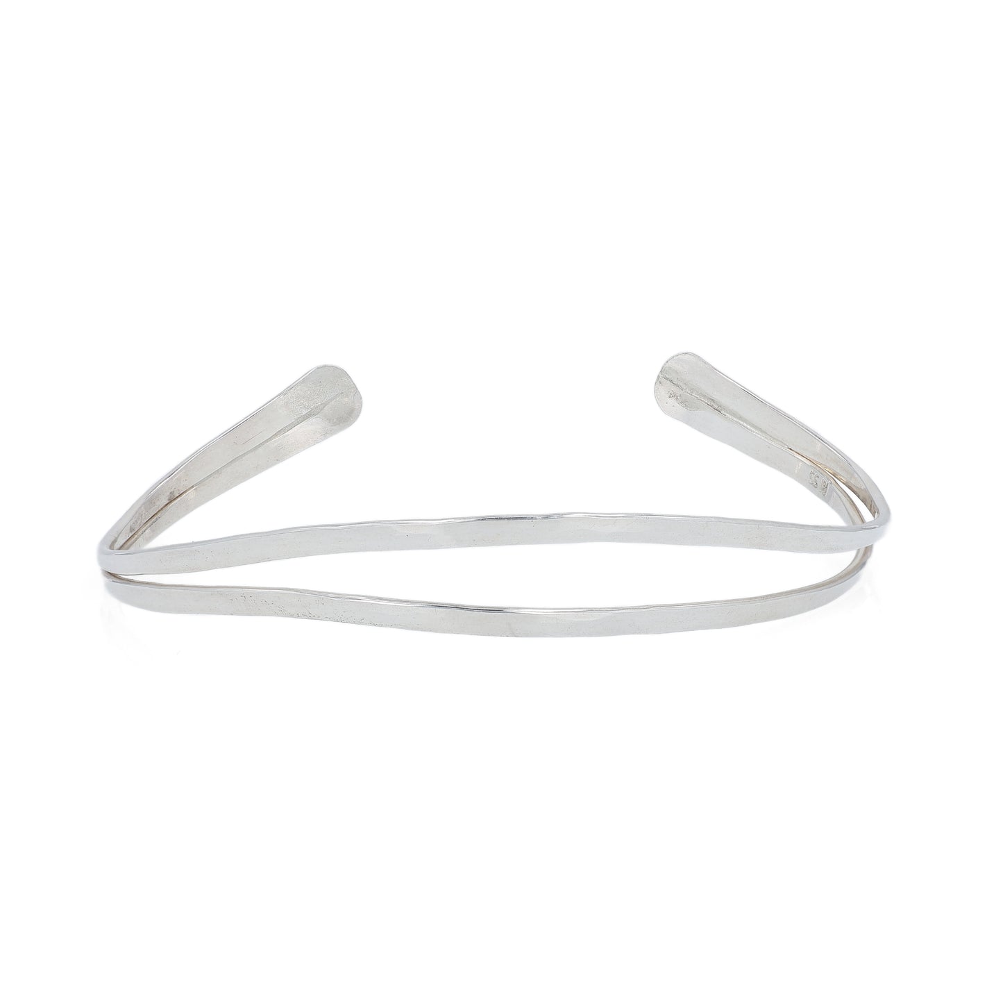 Sterling silver double row bangle bracelet on a white background