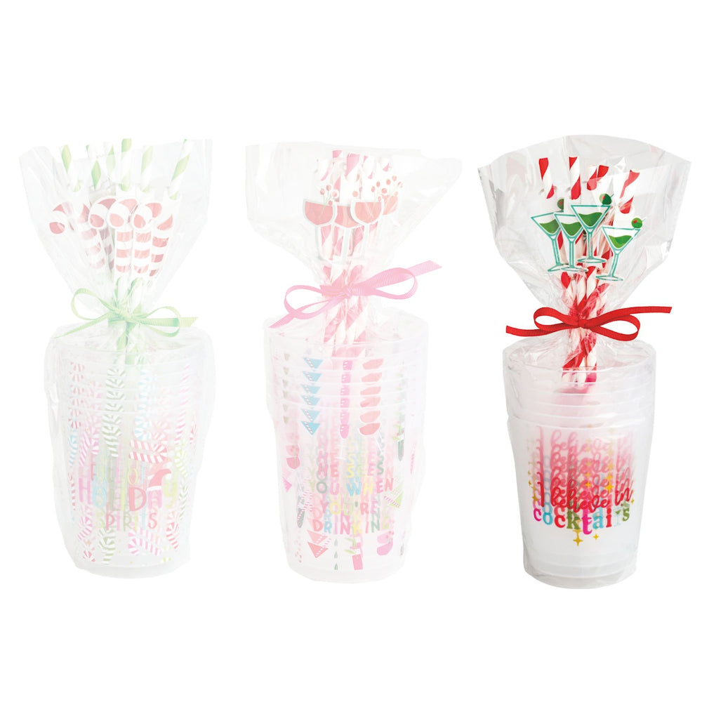 Mud Pie Holiday Party Cup & Straw Sets