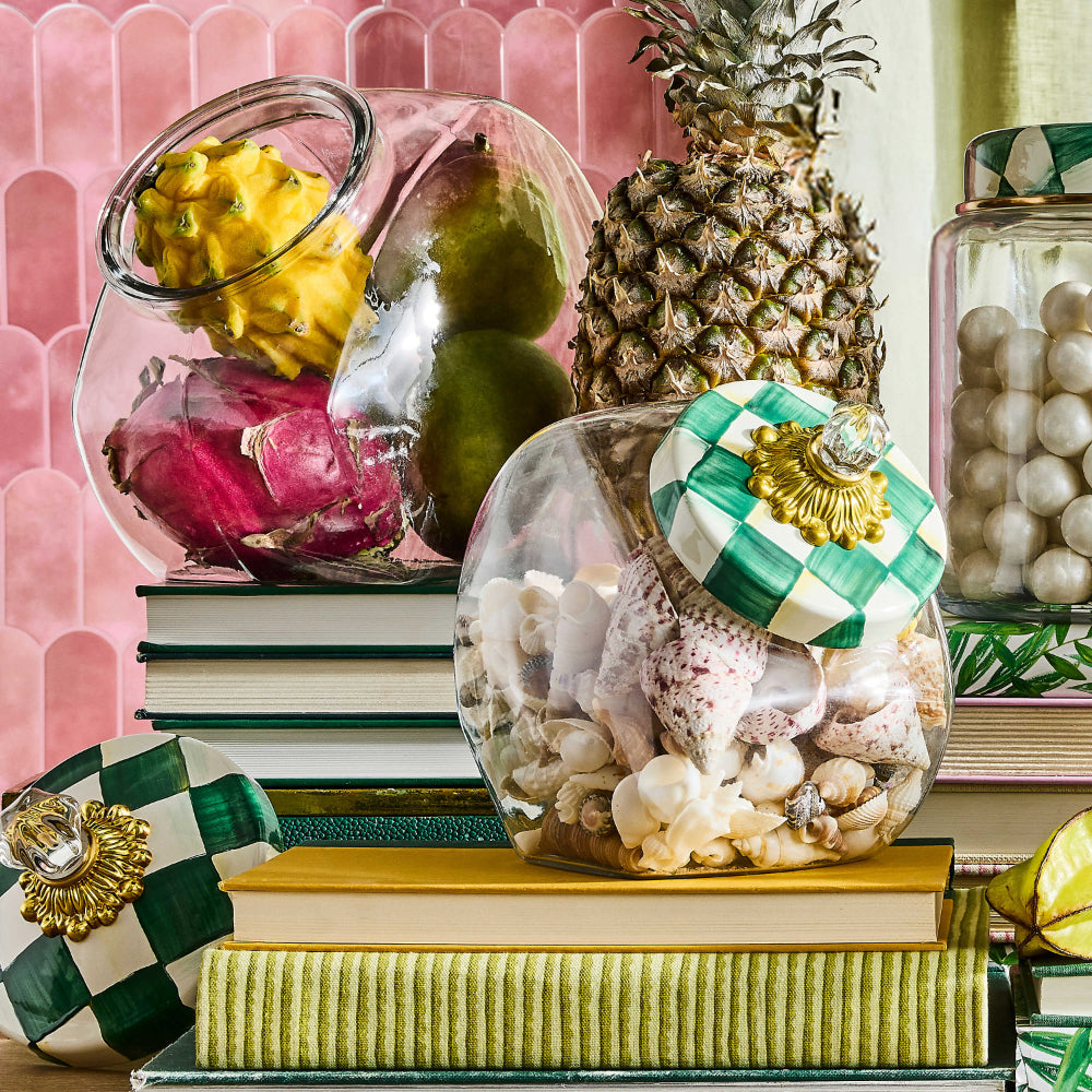 Mackenzie-Childs Cookie Jar with Emerald Check Lid