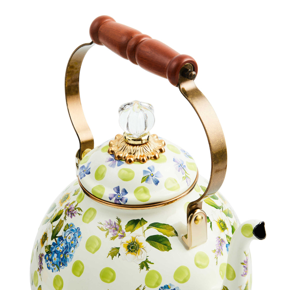 Mackenzie-Childs Wildflowers Green 3 Quart Tea Kettle