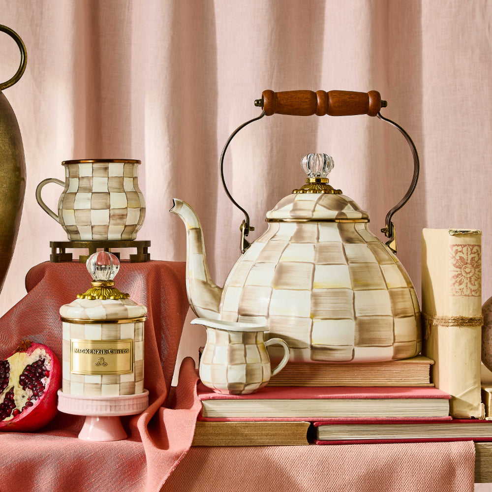 Mackenzie-Childs Mocha Check Tea Kettle