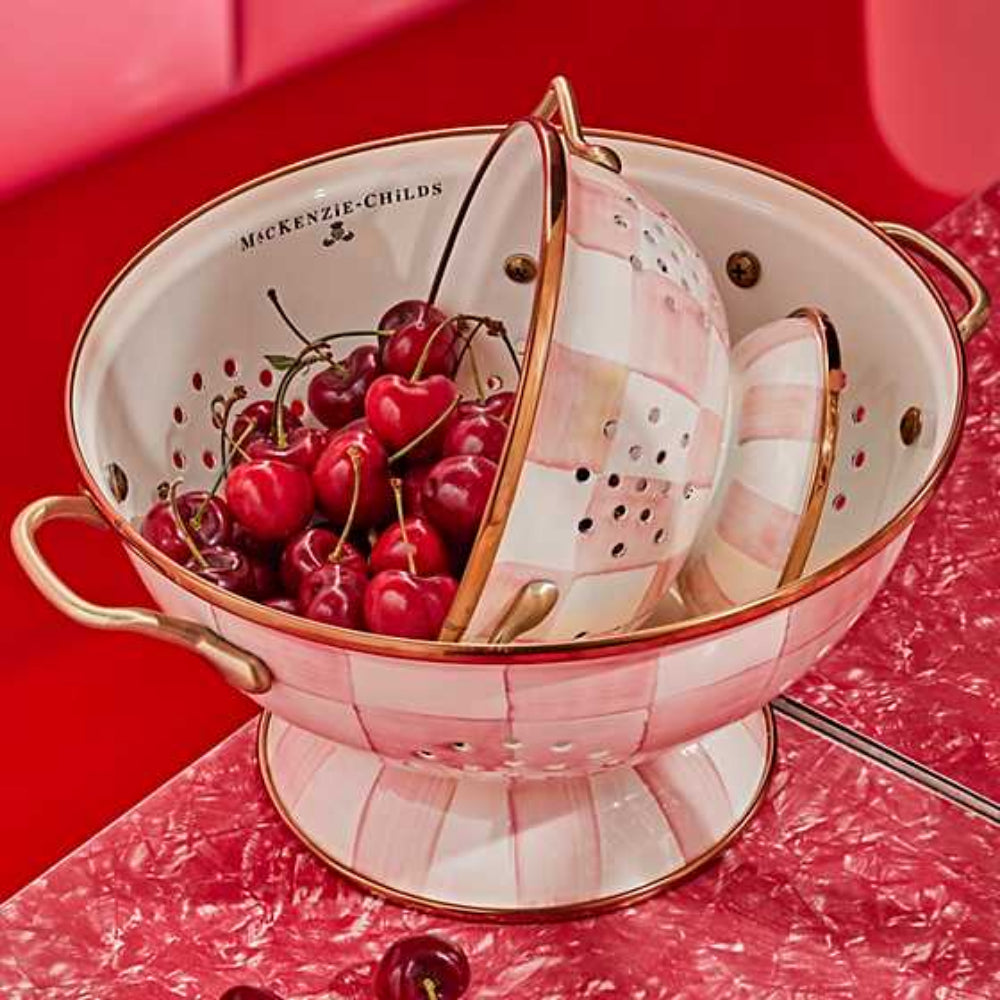 MacKenzie-Childs Rosy Check Enamel Colander