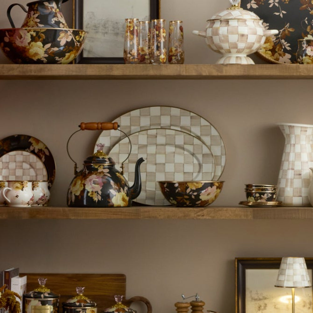 MacKenzie Childs Mocha Check Small Oval Platter