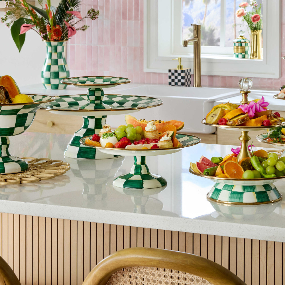 Mackenzie-Childs Emerald Check Pedestal Platter