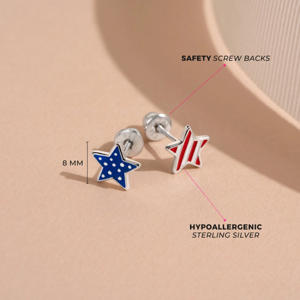 Children's Patriotic Stars Girl Screw Back Earrings