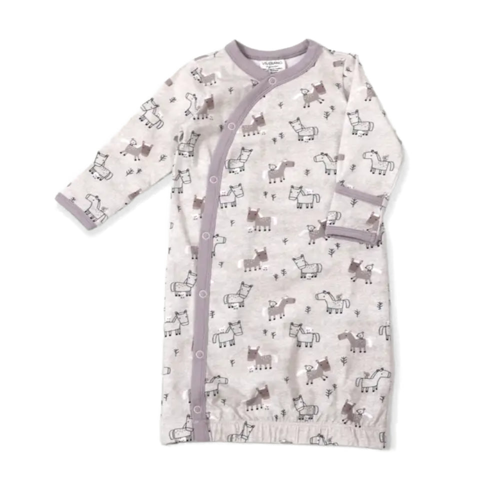 Viverano Organics Horse & Bird Baby Kimono Sleep Gown (Organic Cotton)