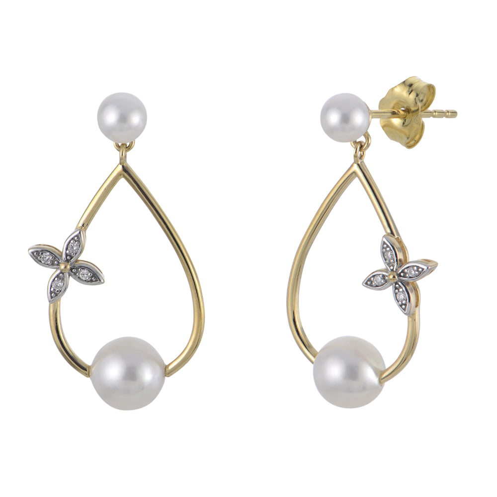 14k Gold Freshwater Pearl and Diamond Earrings
