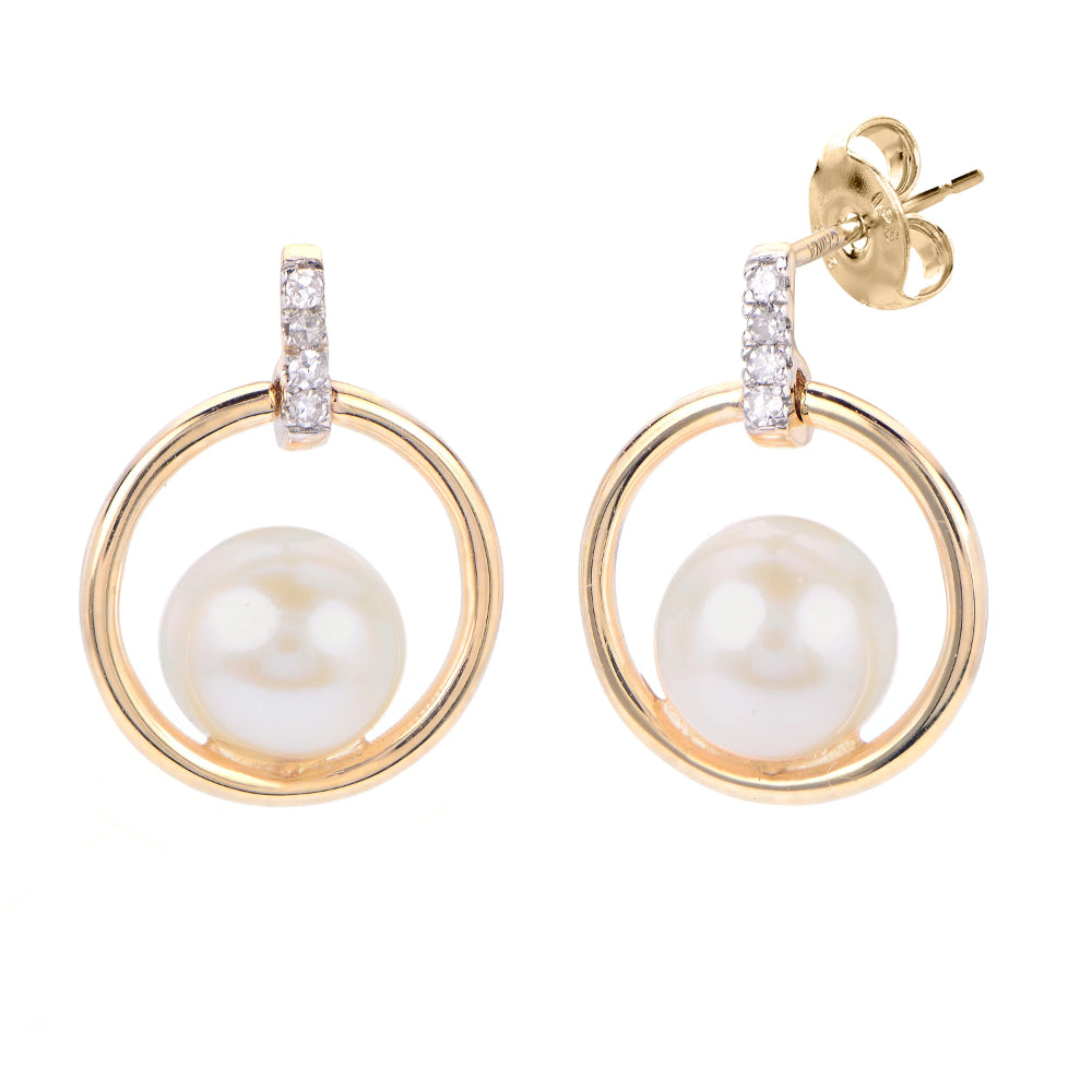 14k Gold Freshwater Pearl and Diamond Earrings