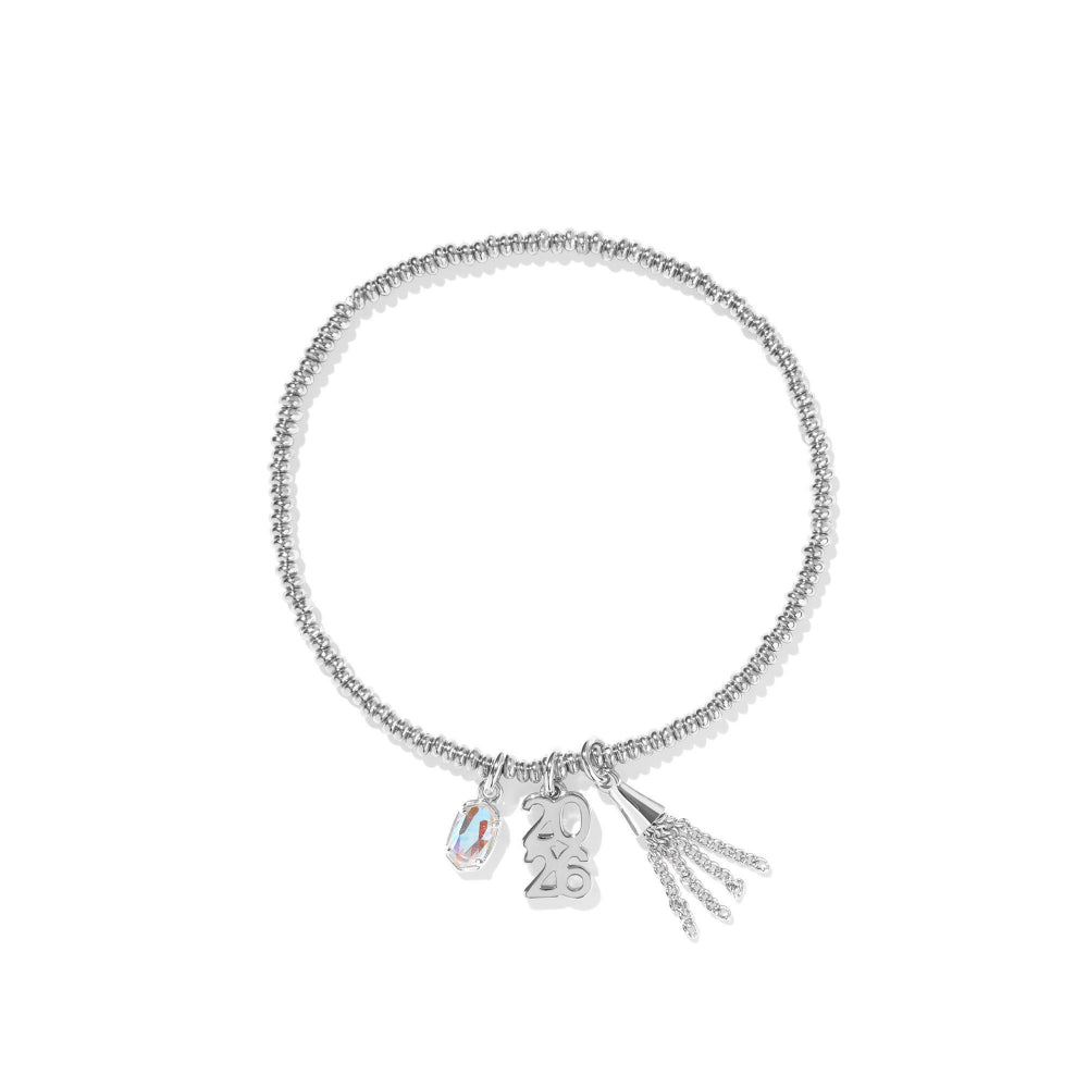 Silver bracelet with charms on a white background