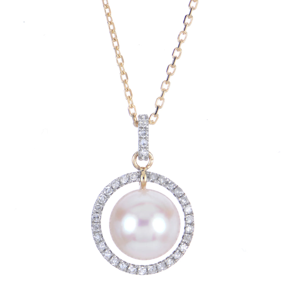 14k Gold Freshwater Pearl & Diamond Necklace