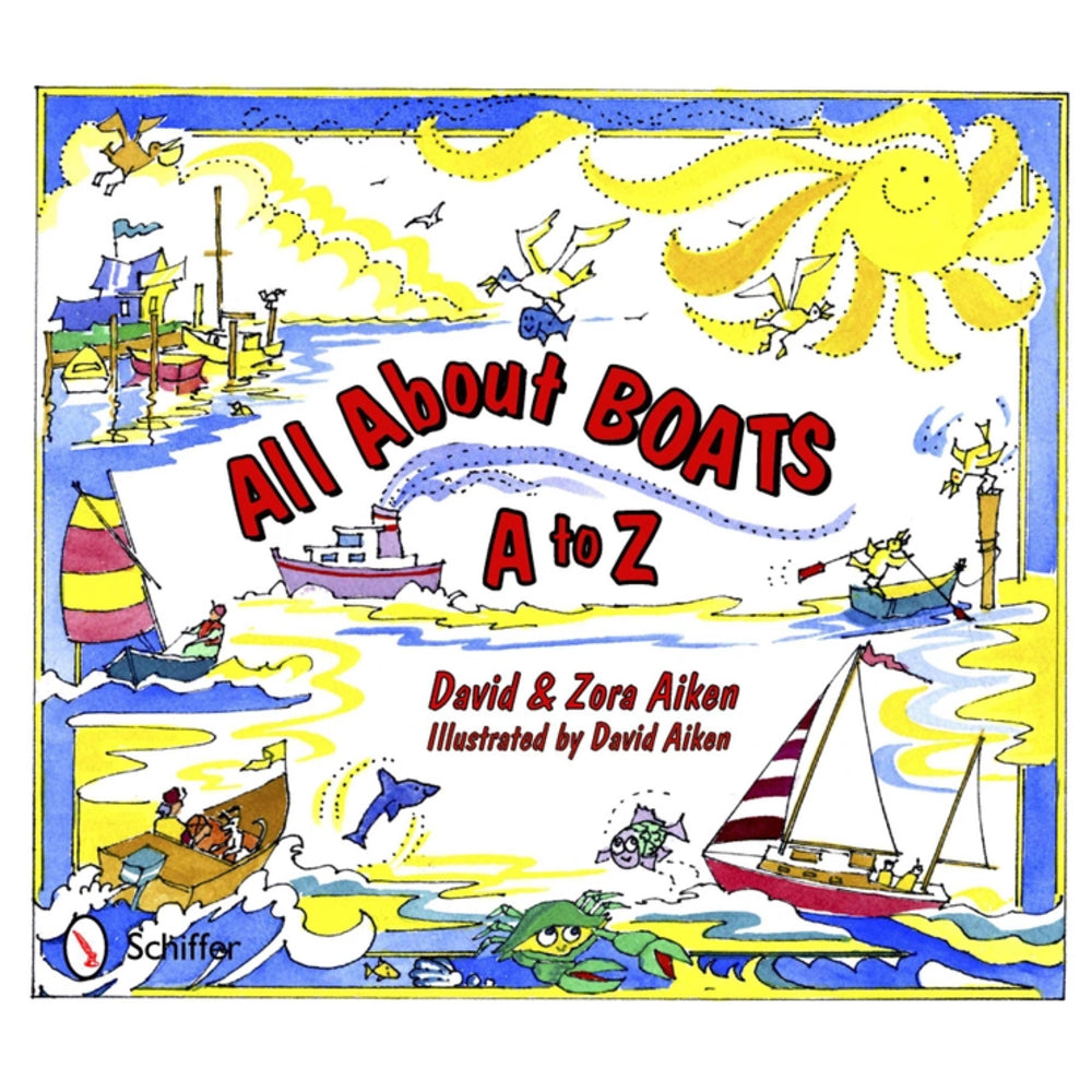 Book cover of 'All About Boats A to Z' with colorful illustrations and title text.