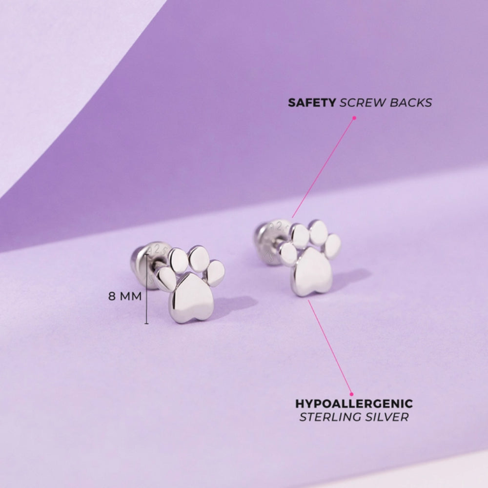 Children's Sterling Silver My Furry Friend Dog Paw Earrings