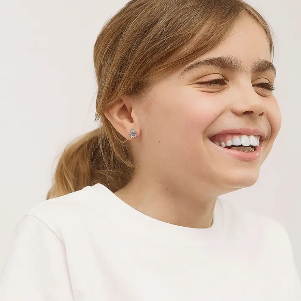 Children's Sterling Silver CZ Turtle Earrings