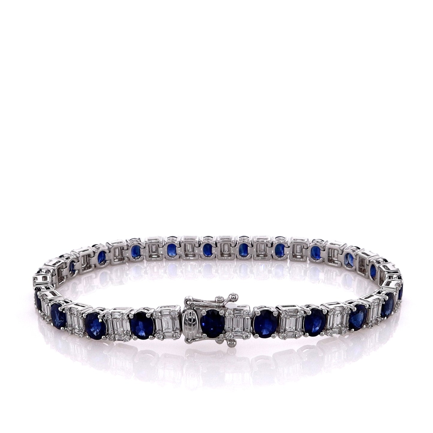 14k White Gold 7" Alternating Oval Sapphire and Diamond Bracelet