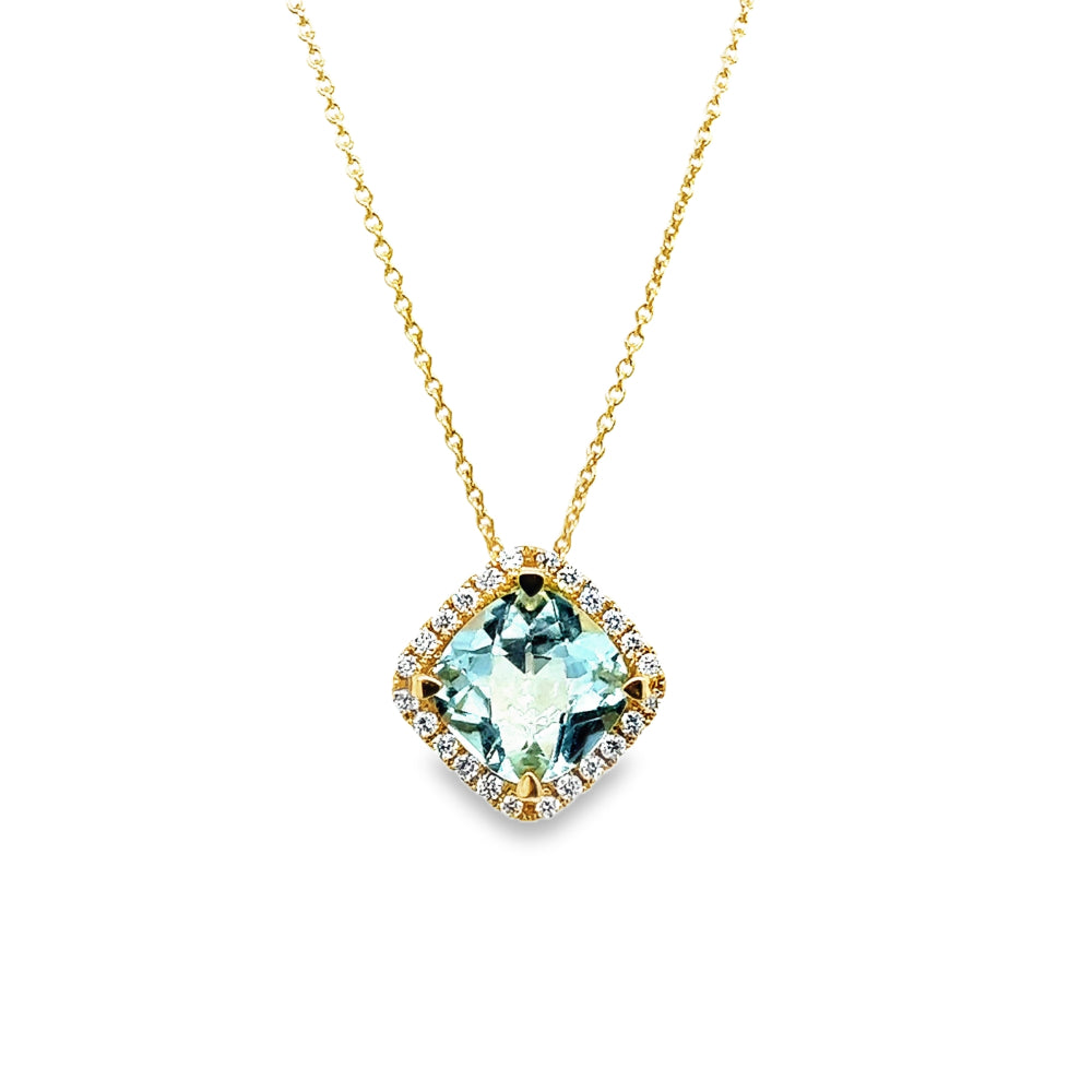 Lisa Nik 18k Aquamarine and Diamond Halo Pendant Necklace