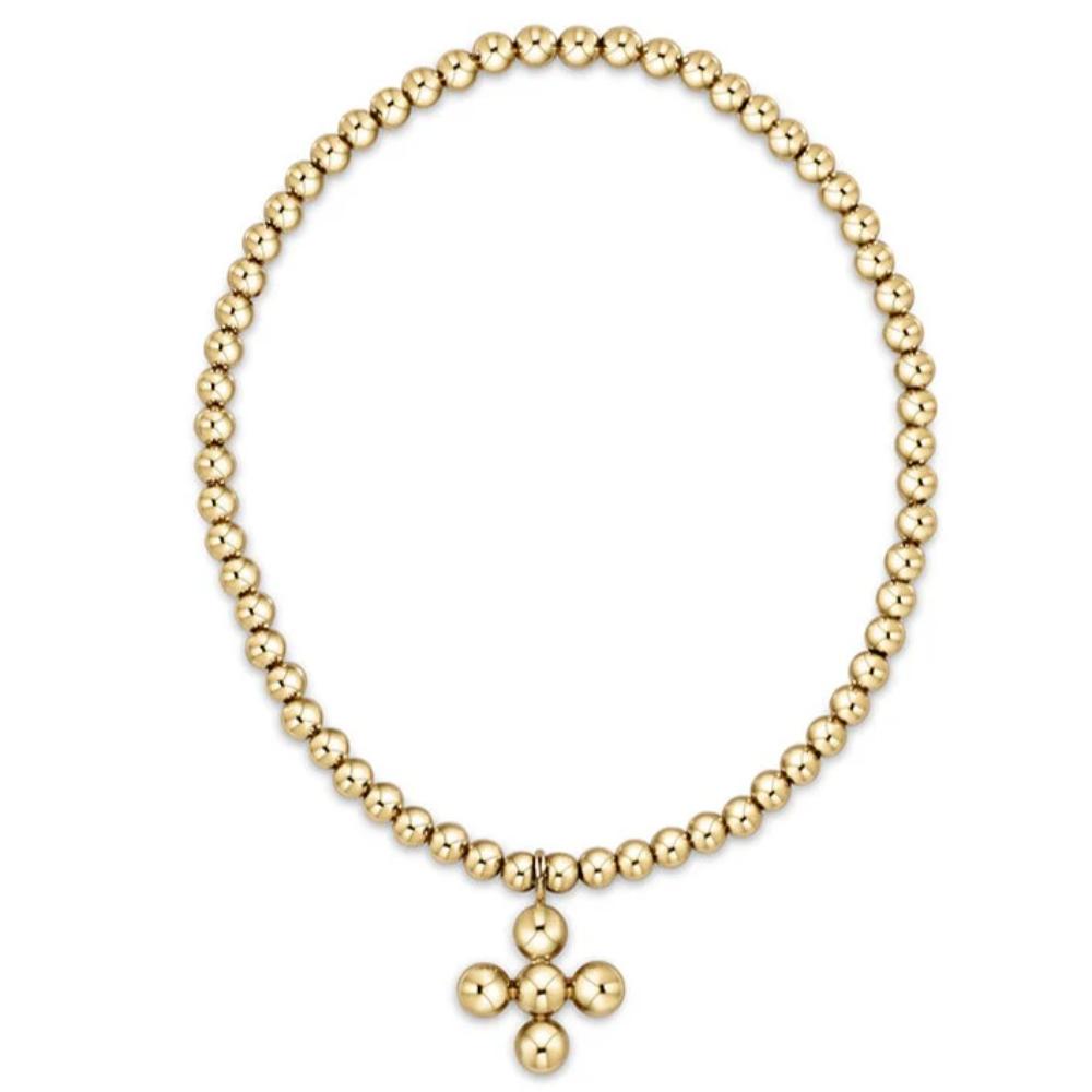 enewton 7.25" Extends Classic Gold 3mm Bracelet - Signature Cross 4mm Beaded Gold Charm