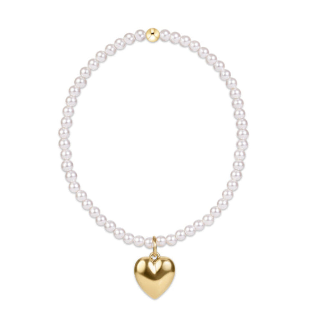 enewton 6.25" Classic Pearl 3mm Bracelet - Love Plush Gold Charm