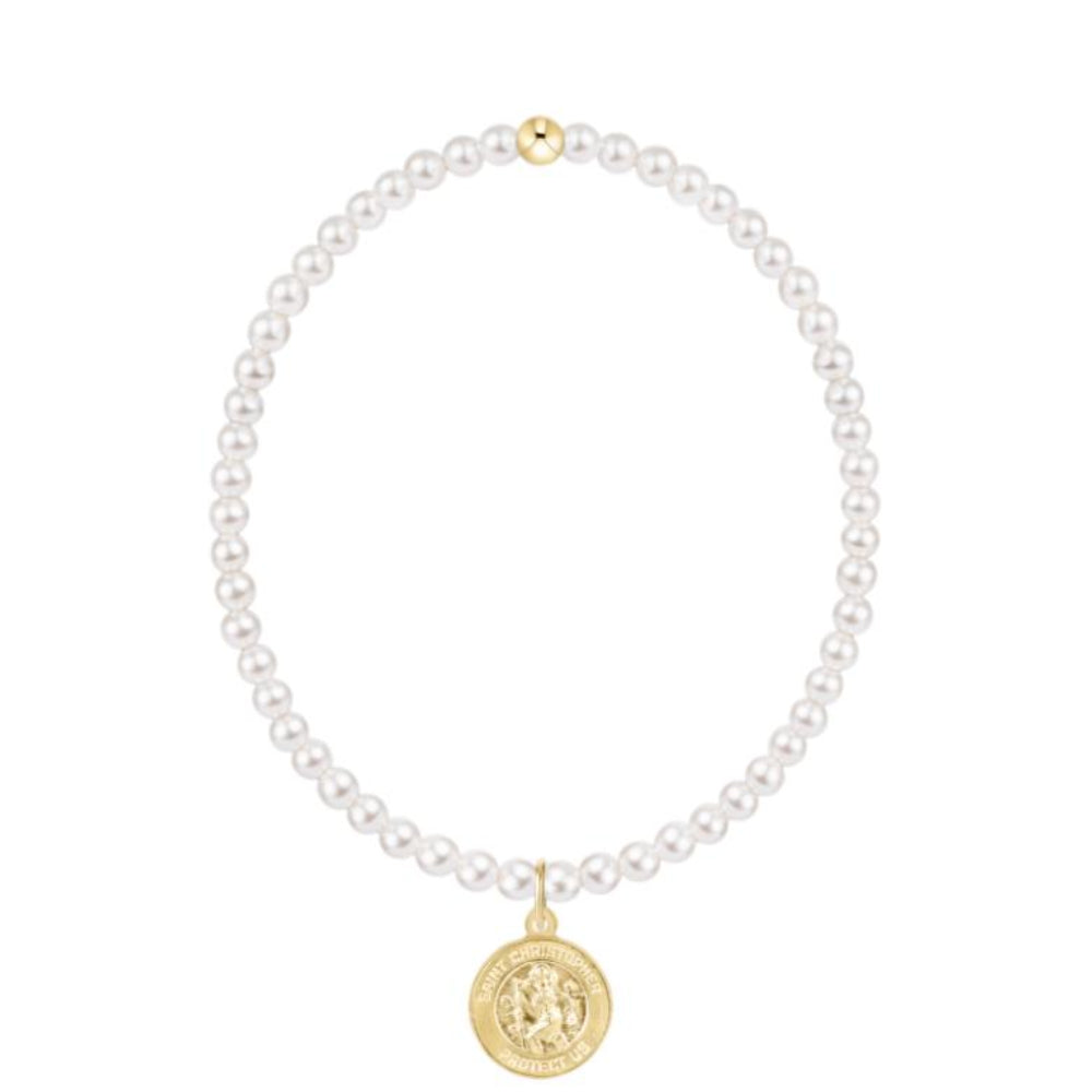 enewton 6.25" Classic Pearl 3mm Bracelet - Protection Gold Disc