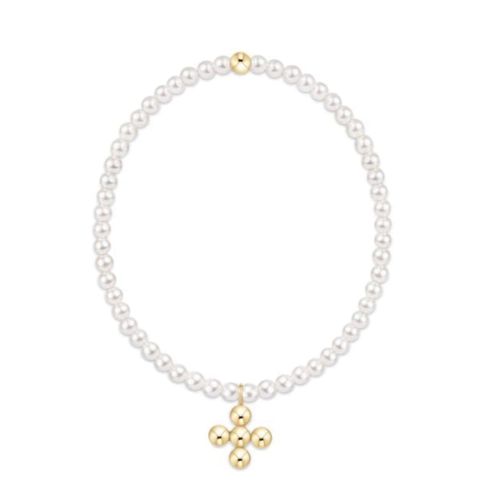 enewton 6.25" Classic Pearl 3mm Bracelet - Signature Cross 4mm Beaded Gold Charm