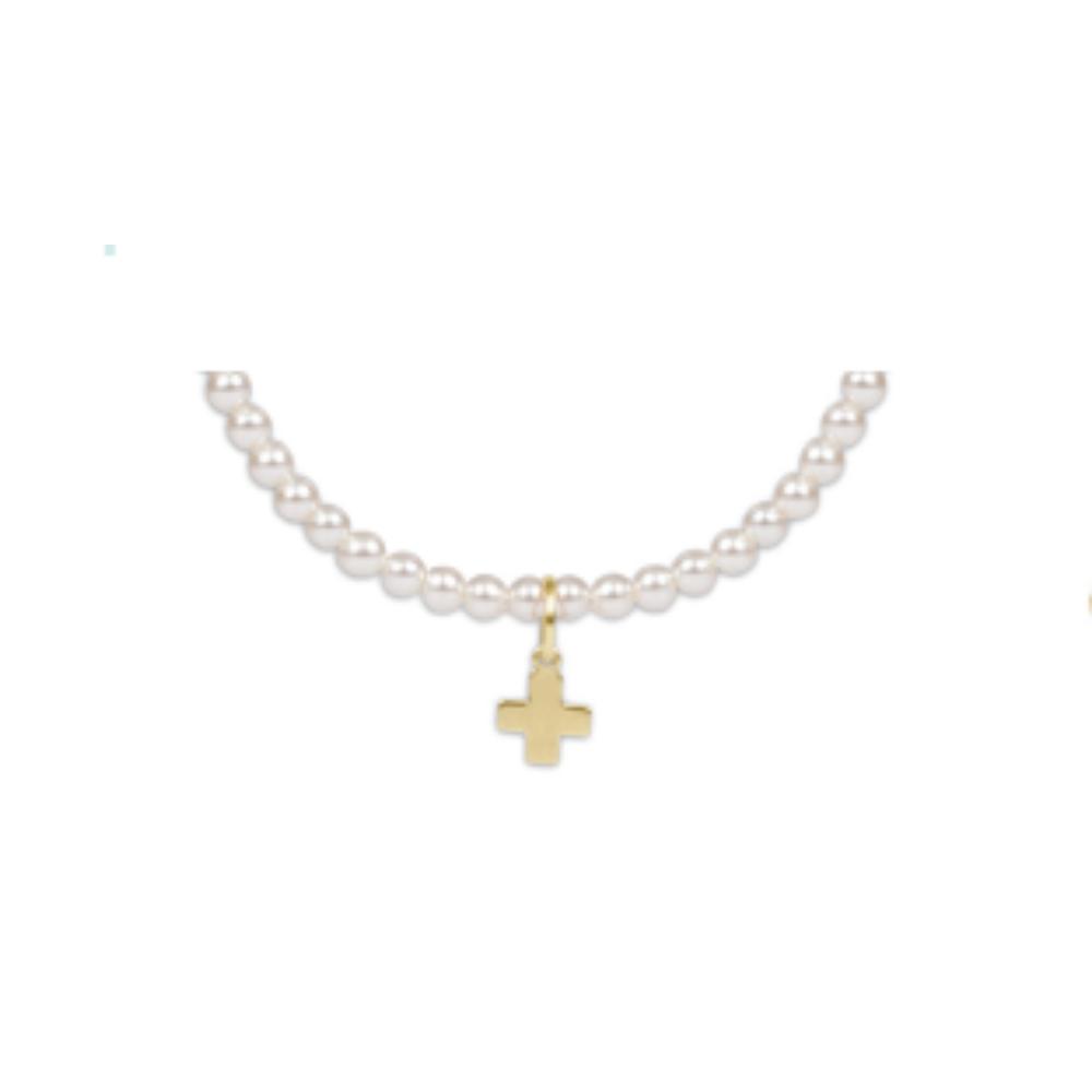 enewton 7.25" Extends Classic Pearl 3mm Bracelet - Signature Cross Gold Charm