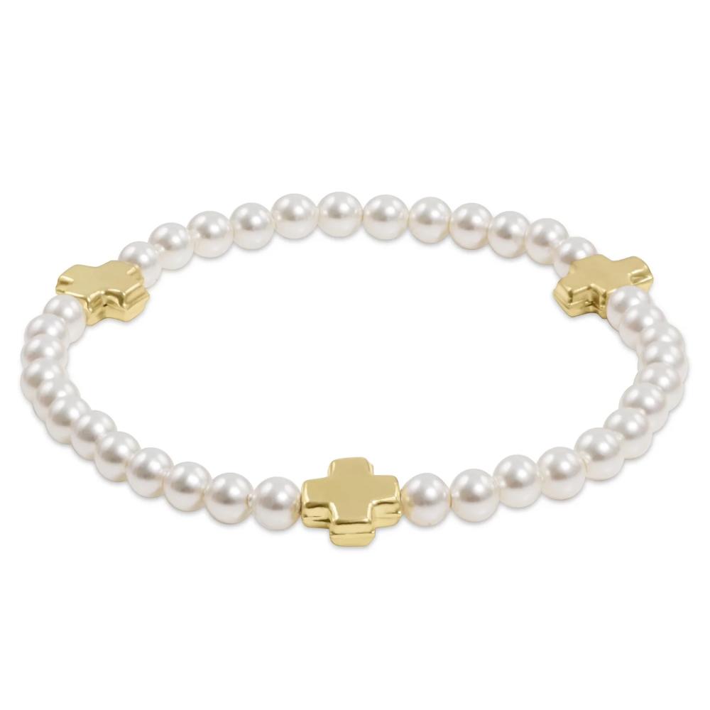 enewton 7.25" Extends Signature Cross 4mm Pearl Bracelet - Gold