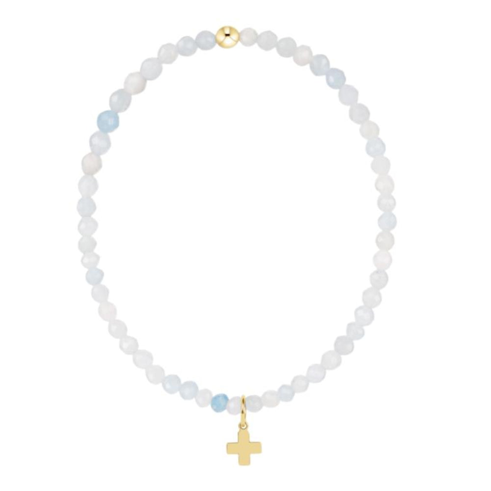 enewton 6.25" Classic Aquamarine 3mm Bracelet - Signature Cross Gold Charm